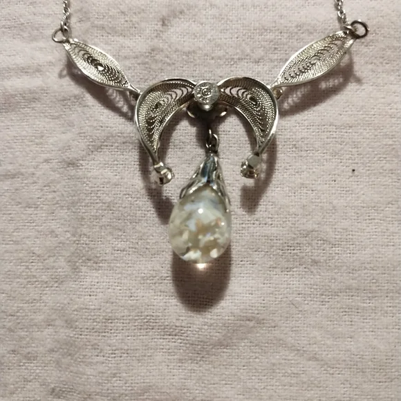 Vintage Curtis Creations Sterling Silver Floating Opal Necklace - Picture 7 of 7